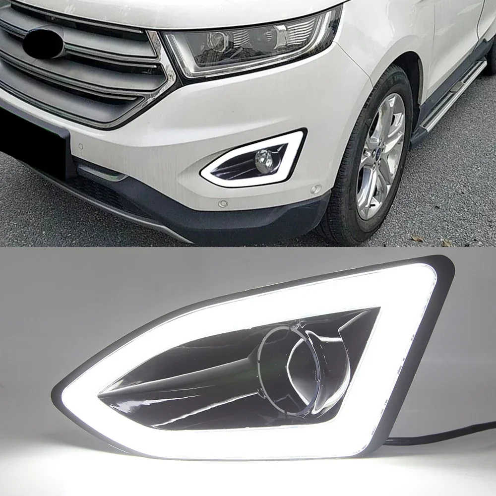 

1Pair Car LED DRL Daytime Running Light with Yellow siganl Fog Lamp cover For Ford Edge 2015 2016 2017 2018