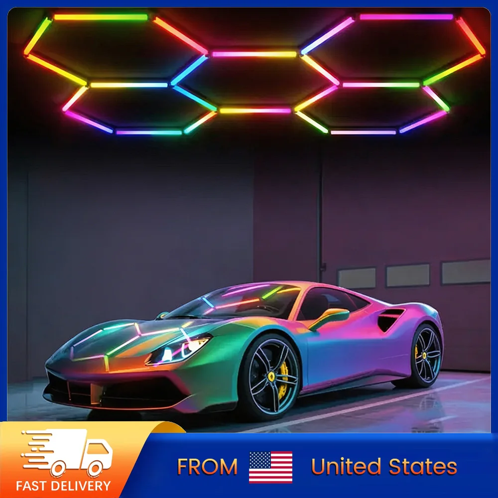 Smart honeycomb hexagonal RGB light 110V-240V multi-color multi-mode mobile Bluetooth and remote control LED tube, suitable for gaming and e-sports rooms, garages, family dances, gyms, spinning rooms, parties