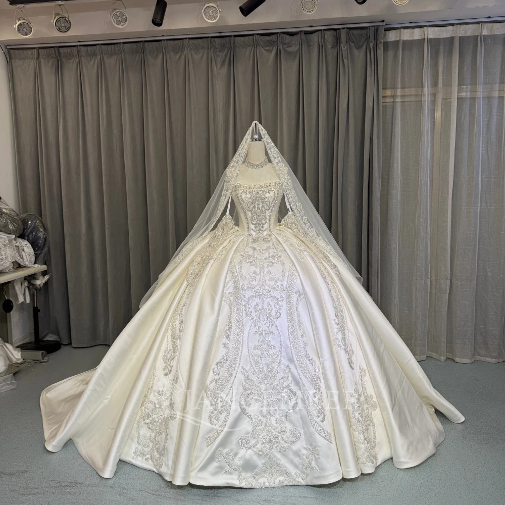 

Glitter Wedding Dress Sequins With Beading Ball Gown Full Sleeve Strapless Bride Back Lace up Customized Vestido De Novia
