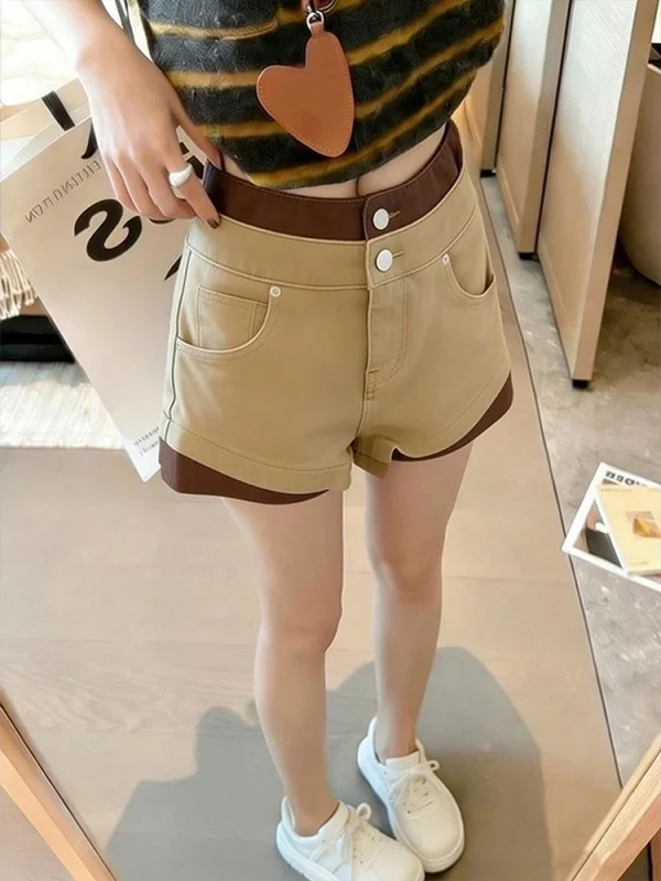 

Outlet Korean Style Khaki Double Waist Head Jeans Women's Casual Loose A-Line Shorts High Waist Comfortable Summer Jeans