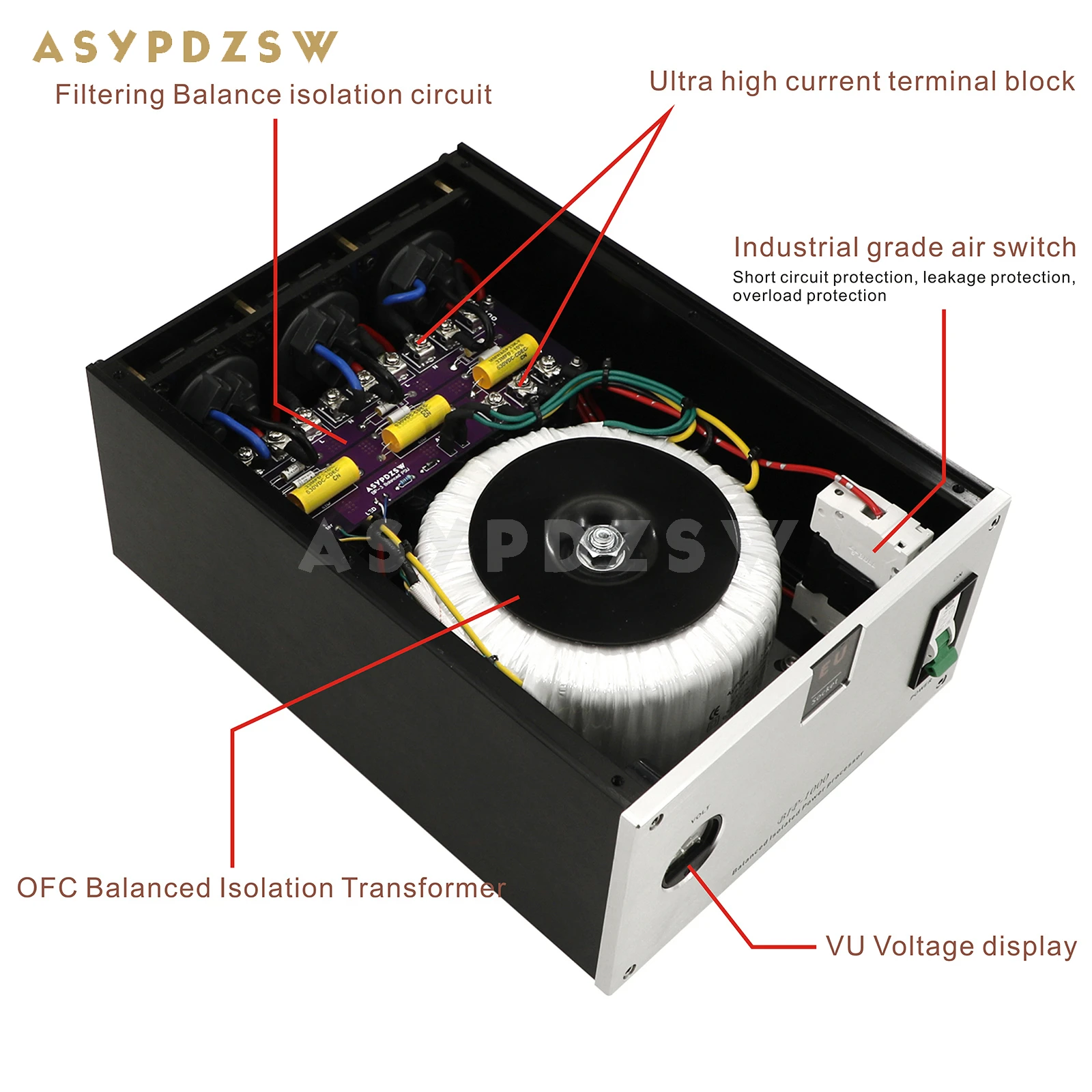 BIP-1000 3 Seats EU Socket HIFI 1000VA Toroidal Balanced isolation transformer 1000W AC Power supply processor