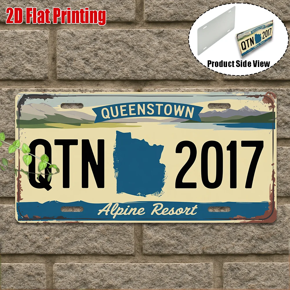 2D Flat,1pc, Vintage Aluminum Sign, Only for Decoration, Outdoor Wall Art , Welcome to Queenstown Sign, Alpine Resort Decor