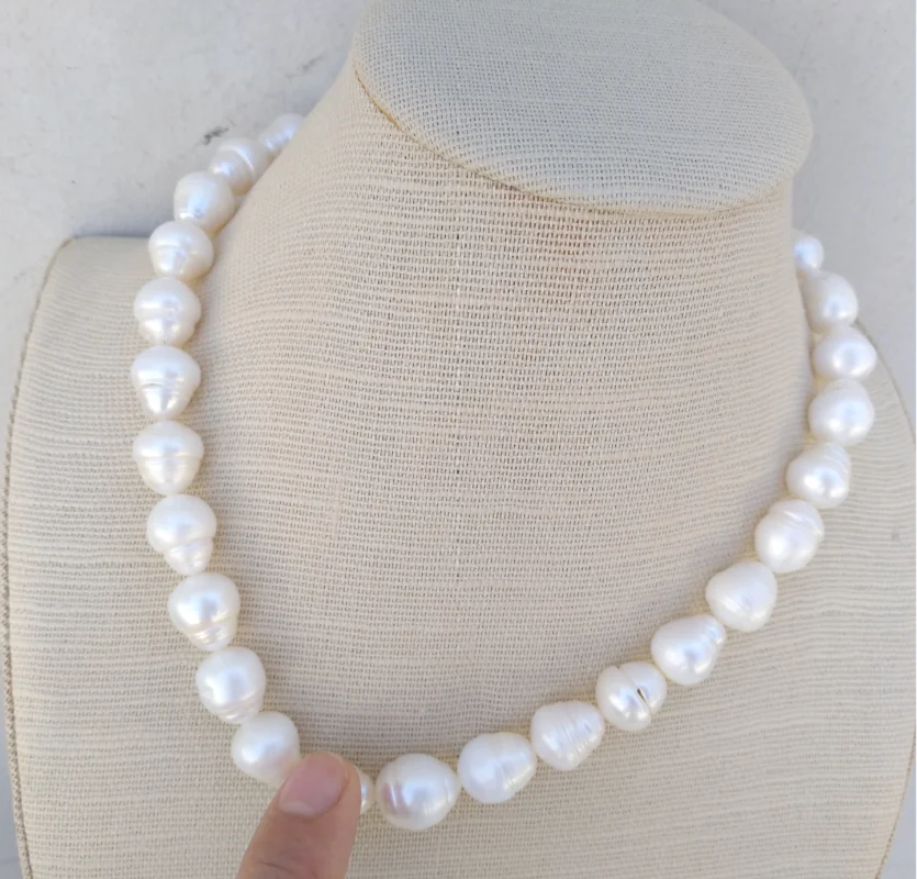 

18inch Popular Classic Genuine 10-13mm South Sea White Baroque Pearl Necklace 14K Gold Filled Any Occasion