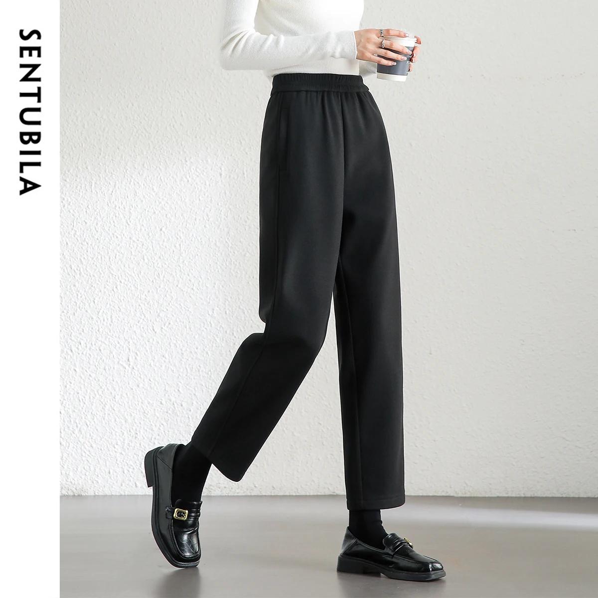 

SENTUBILA Women's Casual Harem Pants Winter 2025 Solid Fashion Commute High Elastic Waist Ankle-length Sweatpants 144K57346