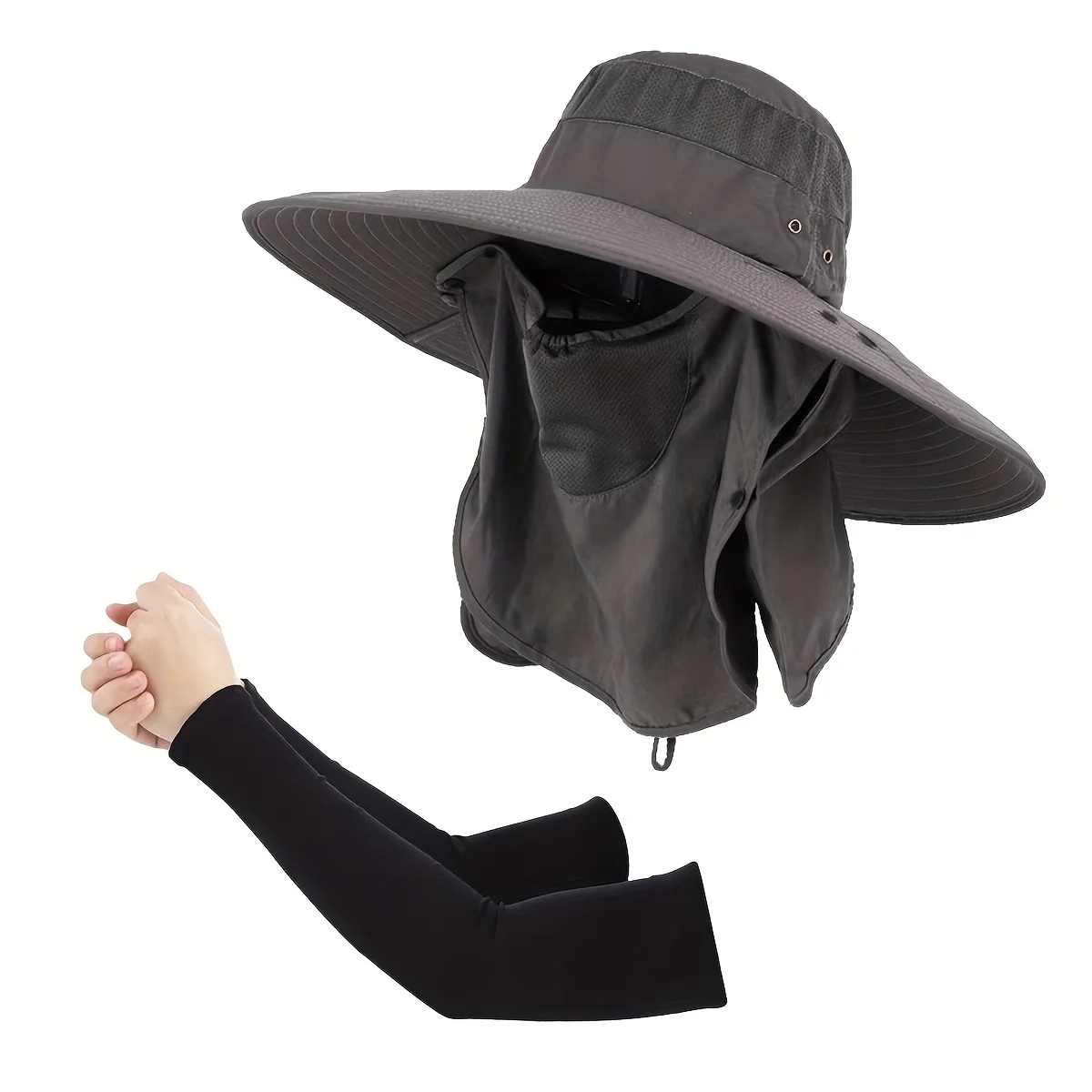 Sommer-Sonnenschutzhut mit abnehmbarer Sonnenmaske, Sonnenschutzärmeln, Vollgesichts-, Nacken- und Armschutz, atmungsaktiver, tragbarer Outdoor-Sonnenhut – Detail 8