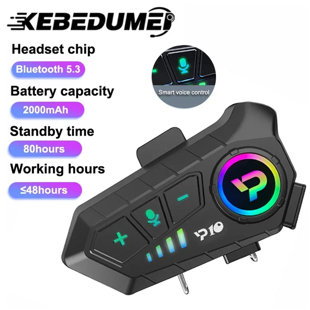 Kebedumei Bluetooth5.3 Motorcycle Helmet Headset Wireless Hands-free Call Phone Kit Waterproof Earphone MP3 Music Player Speaker