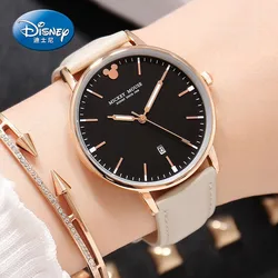 Disney-Relógio de pulso feminino Mickey Mouse Quartz, relógios de moda, calendário dos desenhos animados, data automática, menina, senhora, novo