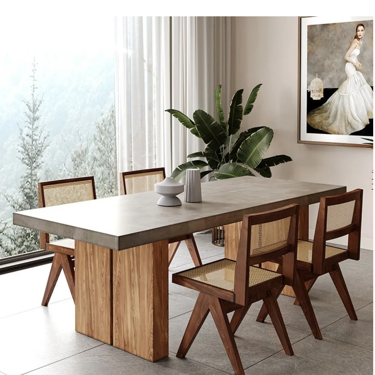 SsS20   solid wood long table retro dining table simple creative negotiation desk