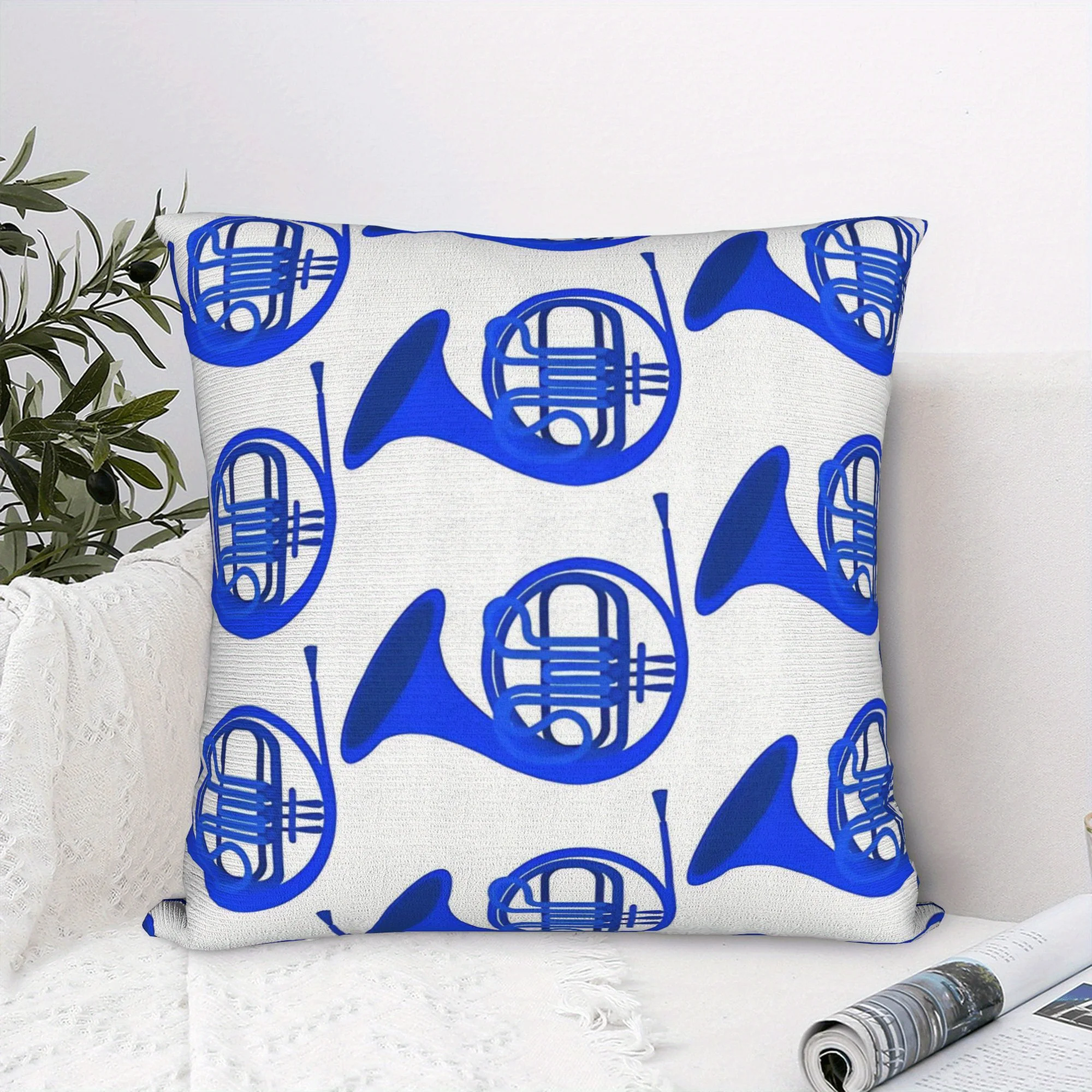 Musical Instrument French - 1pc Blue French Horn Pillow Cover