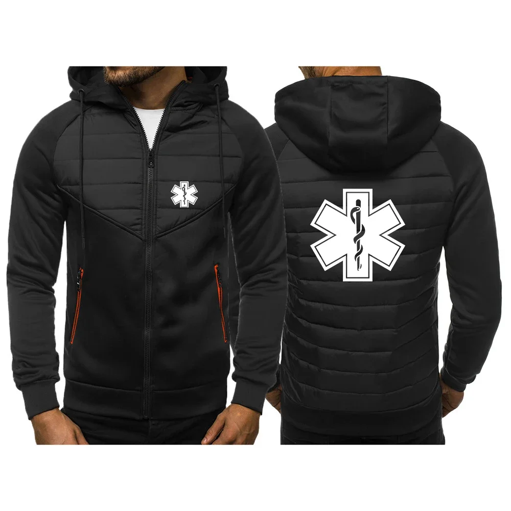 2024 New EMT Emergency Ambulance Spring Autumn Mens Printing New Stly Three Color Hooded Cotton Padded Clothes Patchwork Coat