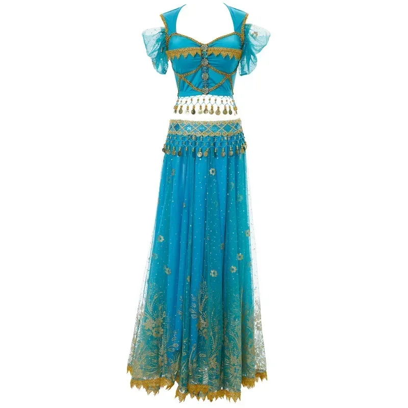 Festival costumi da principessa araba danza indiana ricama Bollywood Jasmine Costume Party Cosplay Jasmine Princess Fancy Outfit