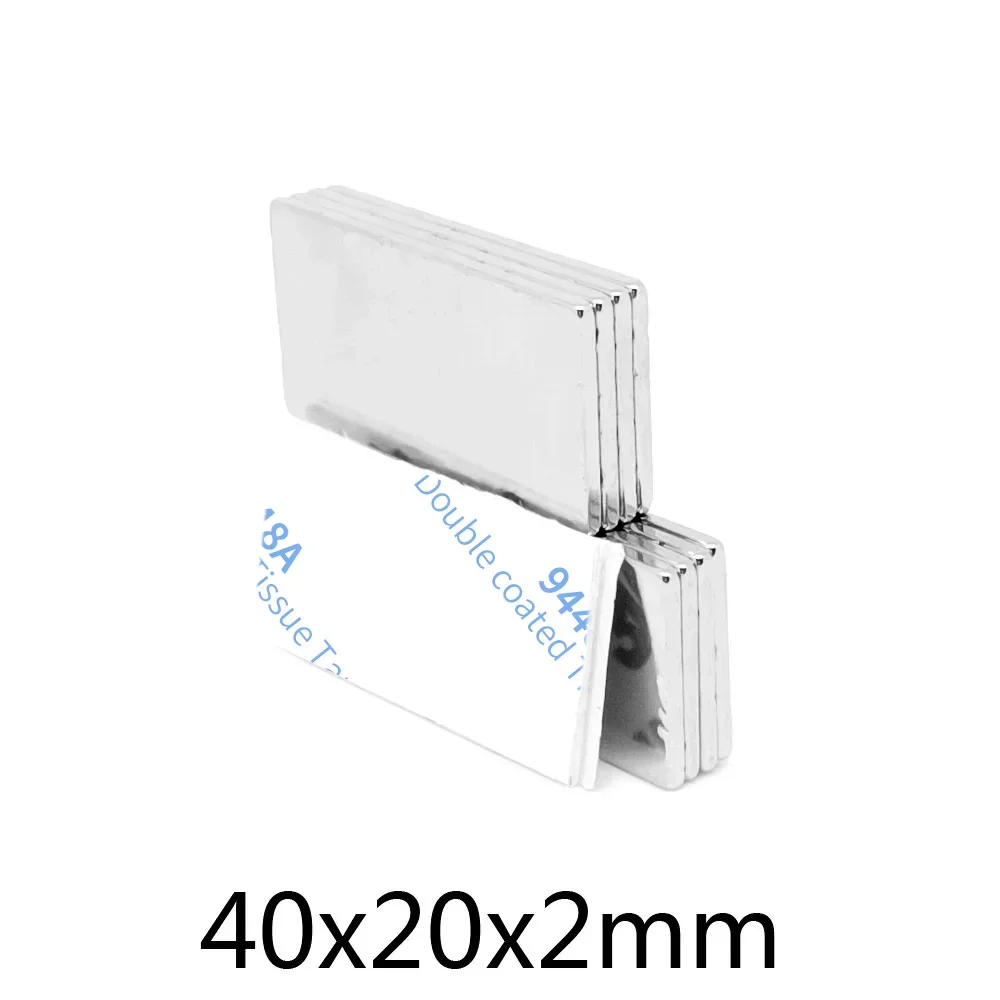 40x20x2mm Thin Block Powerful Strong Magnetic Magnets 40*20*2 Quadrate Magnet With Tape For Fridge DIY Scientific 40x20x2