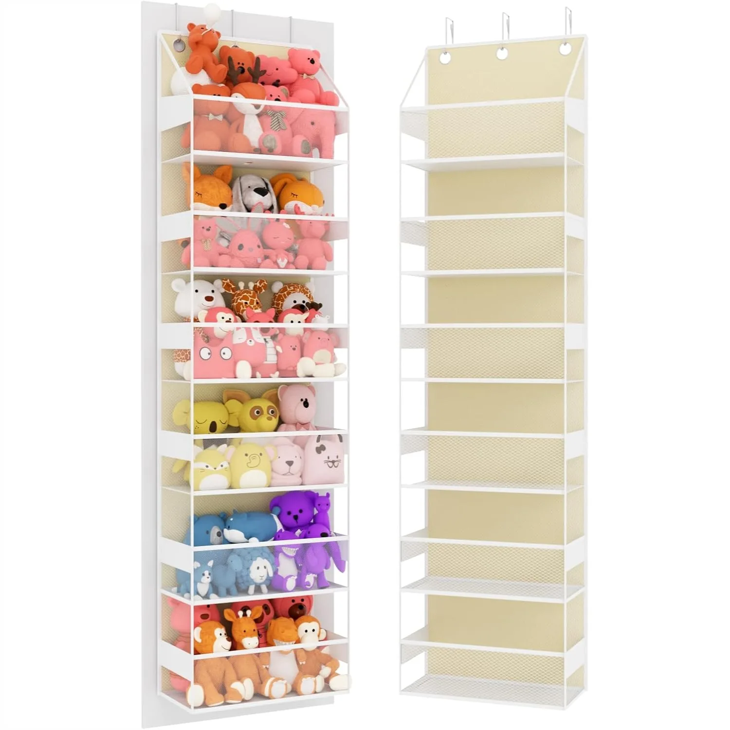 Over Door Hanging Organizer with 6 Shelves, Stuffed Animal Storage for Bedroom, Nursery, Dorm Room, Beige