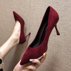 Maogu décolleté con punta a punta con tacco basso da donna décolleté con tacco a spillo da donna in velluto Slip-on 5cm rosso vino 2023 scarpe con tacco alto estivo