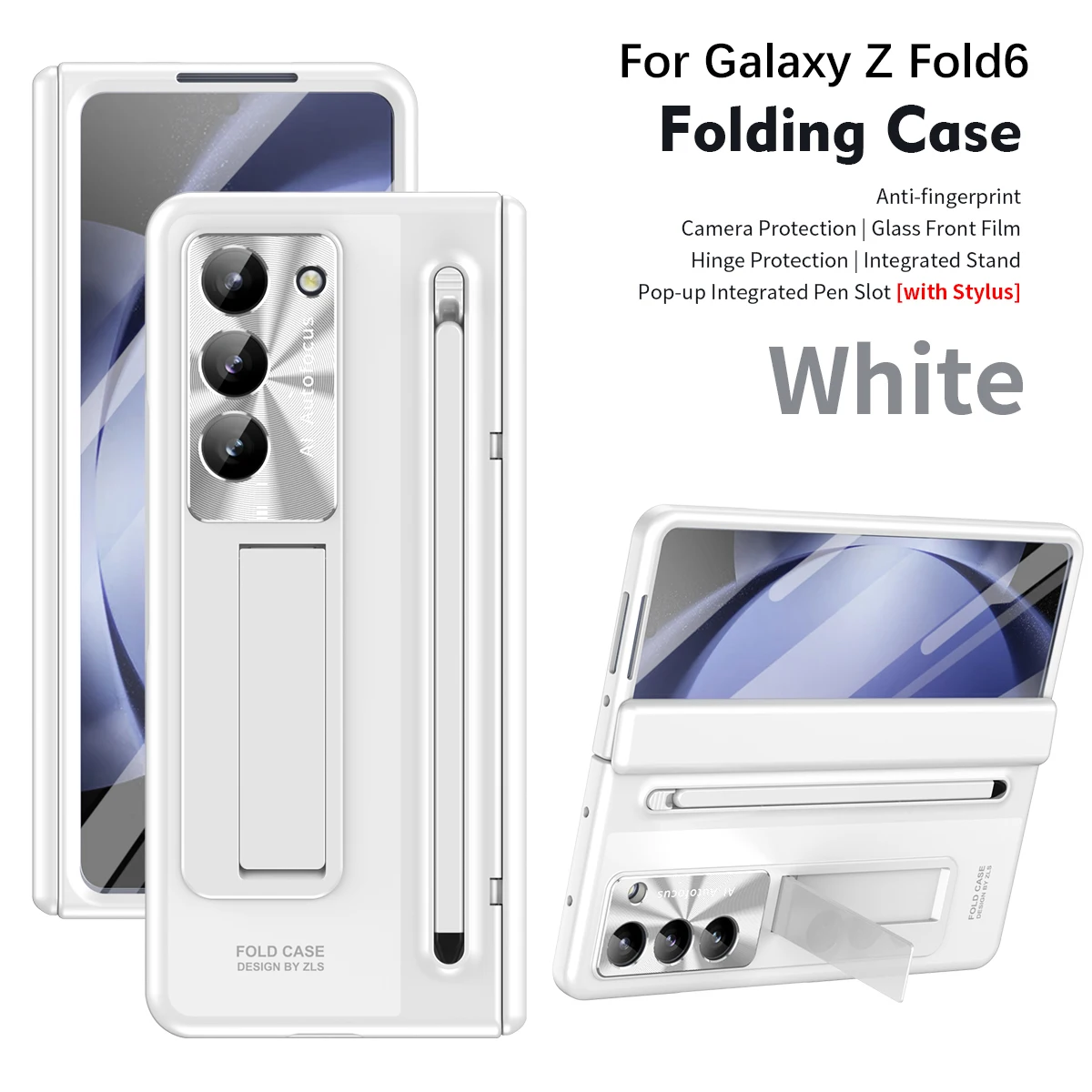 Plating Kickstand Hinge Case For Samsung Galaxy Z Fold 6 5 4 3 With Touch Pen Full Protection Tempered Film Folding Cover