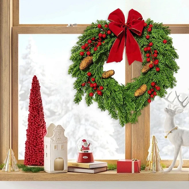 

New Christmas Decorations Christmas Wreaths Berries Bows Door Hangers Home Atmosphere Decorations Artificial Flowers