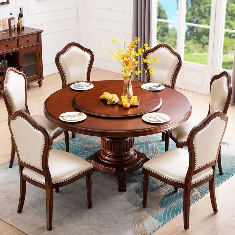 

Household American Solid Wood Furniture Dining Tables Villa Hotel Round Table with Turntable Retro Small Apartment Dining TableS