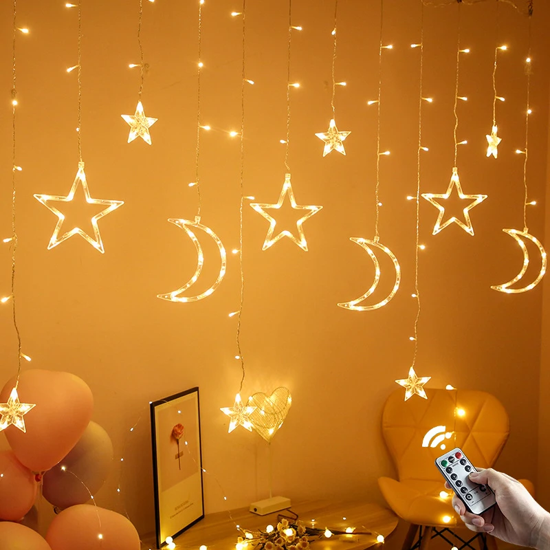 Star Moon Led Curtain Garland String Light EID Mubarak Ramadan Decoration for Christmas Home 2025 Islam Muslim Event Party Decor