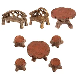 Miniature Stools Table Mini Bench Park Chair Figurines Micro Landscapes Fairy Garden Dollhouse Ornament Succulents Bonsai Gift