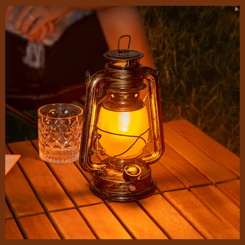 Vintage Lantern Portable Camping Light with Flame Effect USB-C