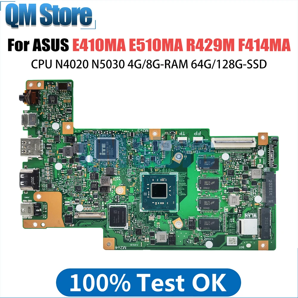 

SAMXINNO For ASUS E410MA E410MAB E410M E510MA E510MAB R429M F414MA Laptop Motherboard N4020 N5000 N5030 4G/8G RAM 64G/128G SSD