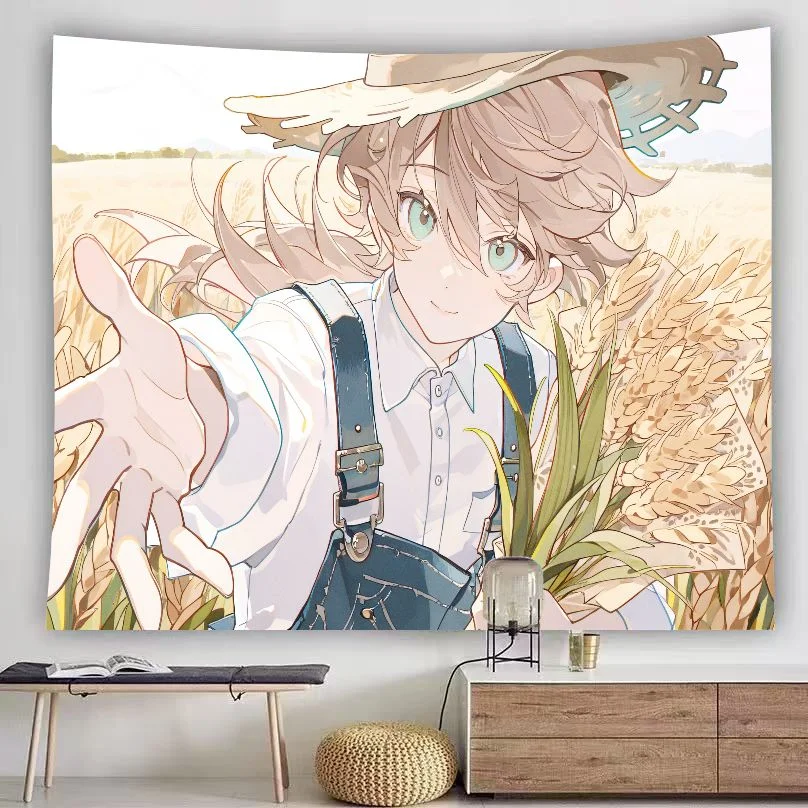 Summer Beach Anime Girl Tapestry Ocean Wave Palm Tree Sunset Coast Wall Hanging Pastel Kawaii Teen Bedroom Dorm Decor Cloth
