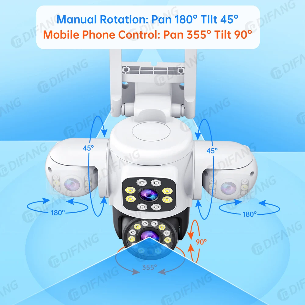 6K 12MP WiFi Camera Outdoor Security Camera Three Screen Three Lens PTZ 360° Security Protection CCTV Surveillance Cam Yoosee