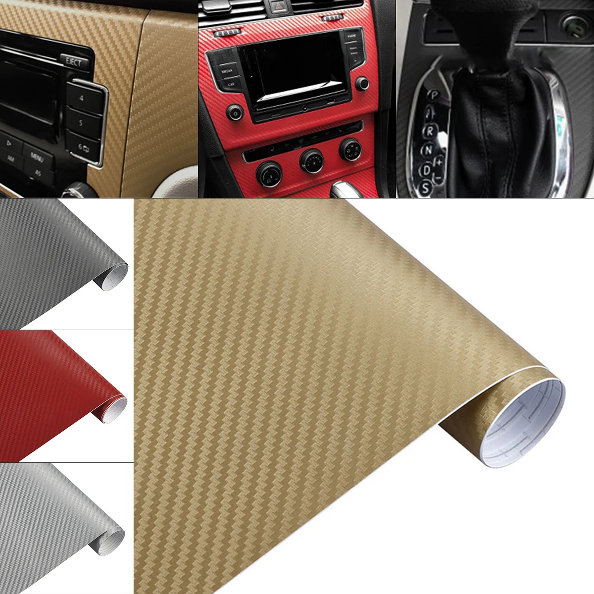 

30 x 127 CM 3D PVC Carbon Fiber Any Clipping Thickening Decoration Stickers for Car / Motorcycle / Home Gold
