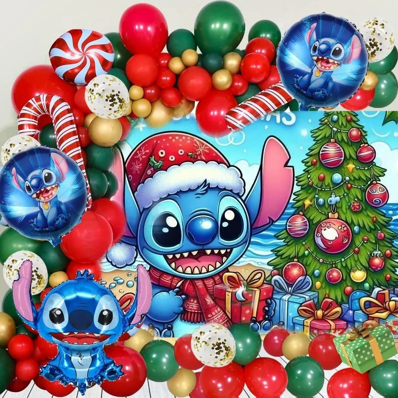 

Lilo and Stitch Disney Christmas Party Set Kawaii Cartoon Anime Printing Accessories Balloon Birthday Decoration Children