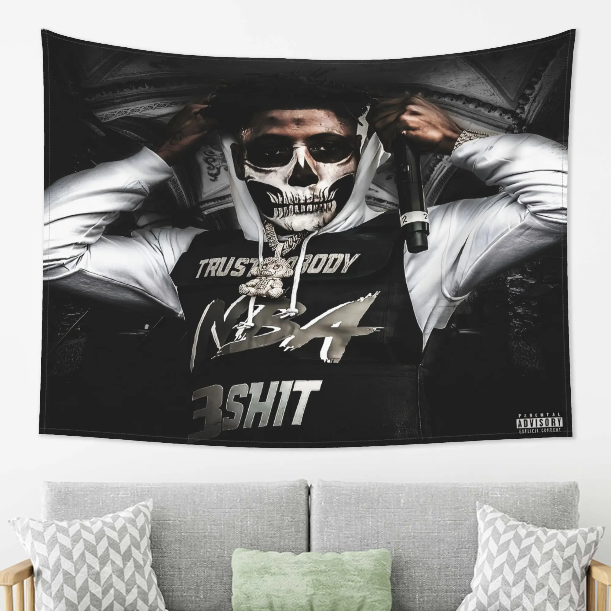 Skull Hoodie Tapestry Wall Hanging Hip Hop Art Decor Black White Urban Street Style Room Decor Music Fan Gift Trendy Home