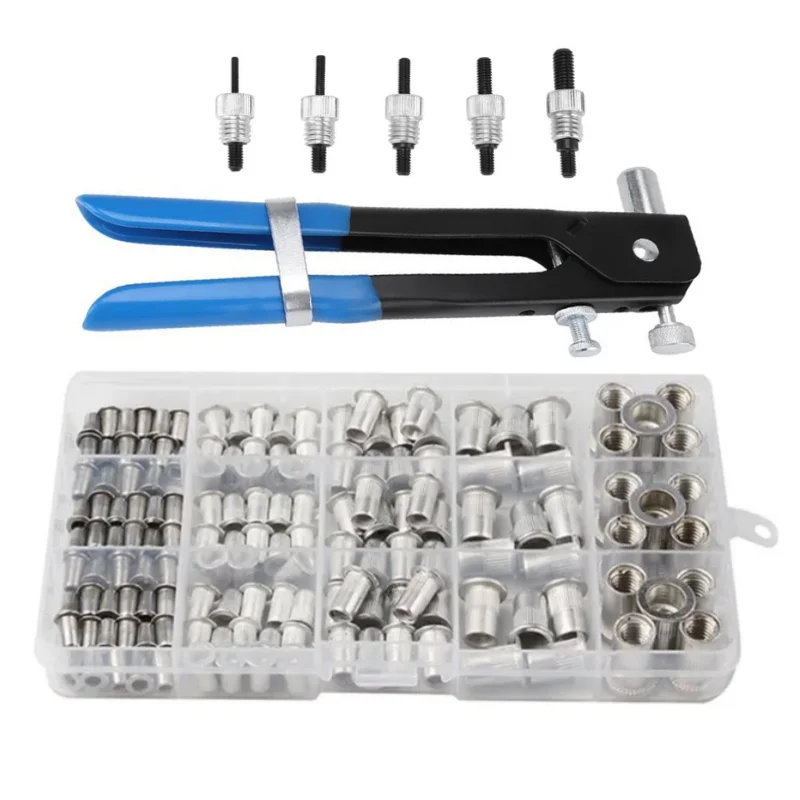 150pcs Pop Rivet Nut Set Flathead Rivet Gun with M3-M8 Mandrels for Threaded Insert Installation in Metal and Plastic