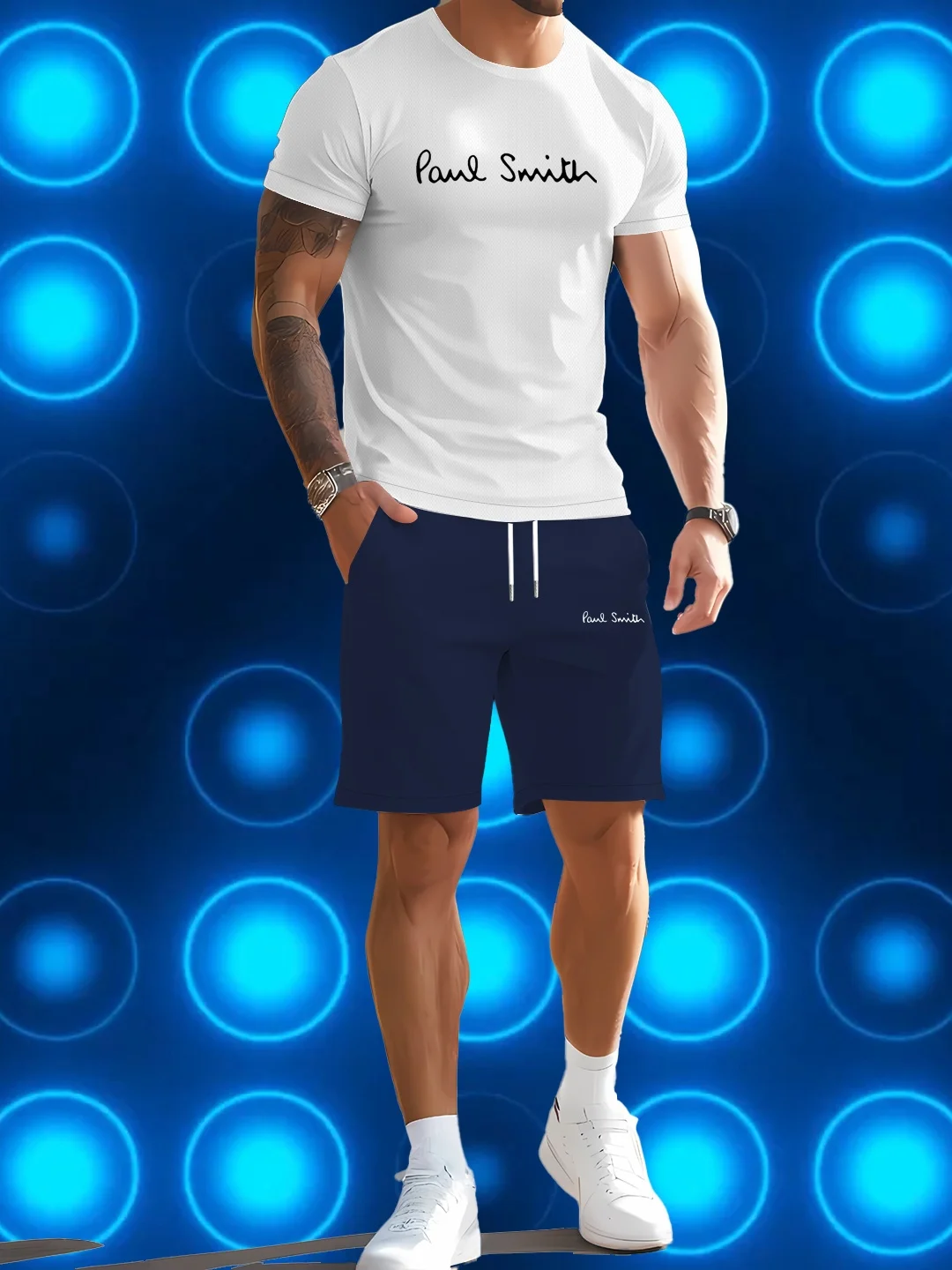 

Men's casual sports suit, high-definition pattern printed short-sleeved shirt + shorts