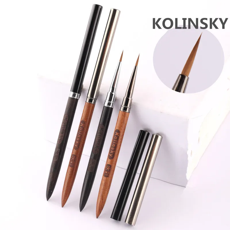 1Pc Sandalwood Handle Kolinsky Nail Liner Brush Nail Painting Pen Acrylic UV Gel Brushes Crystal Manicure Tool Nail Brush