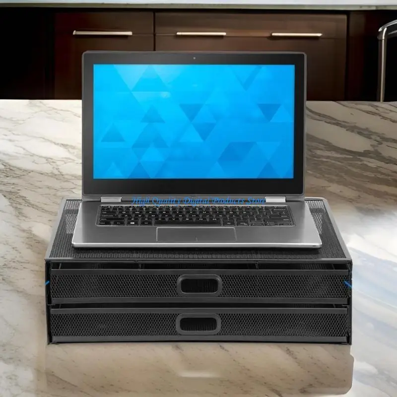 U2JE Monitor Komputer Berdiri Riser Monitor Riser Desktop dengan Laci Perlengkapan Kantor Sekolah