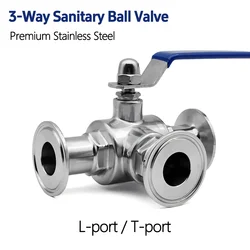 SS304 Stainless Steel Sanitary 3 Way Ball Valve - 19-51mm T/L Port Ferrule Tri Clamp 1.5