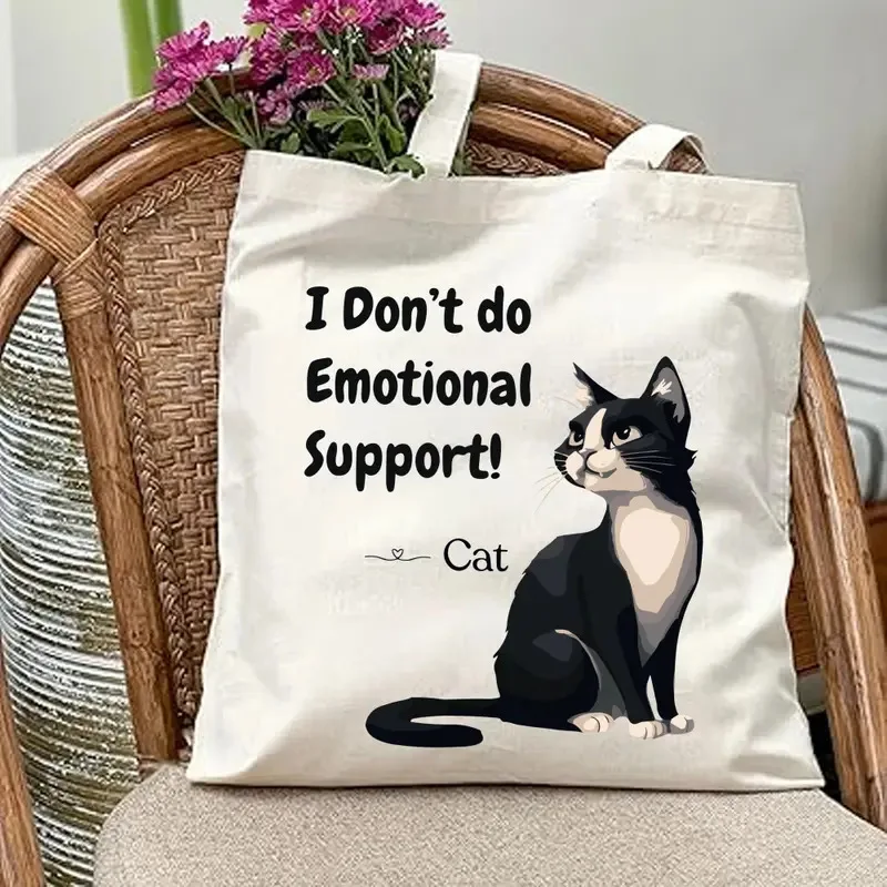 

Cat PatternedCanvas Handbag with Black and White Cat Pattern Single Shoulder Women's Handbag Fun Satire Pet Hobbies Shopping Bag