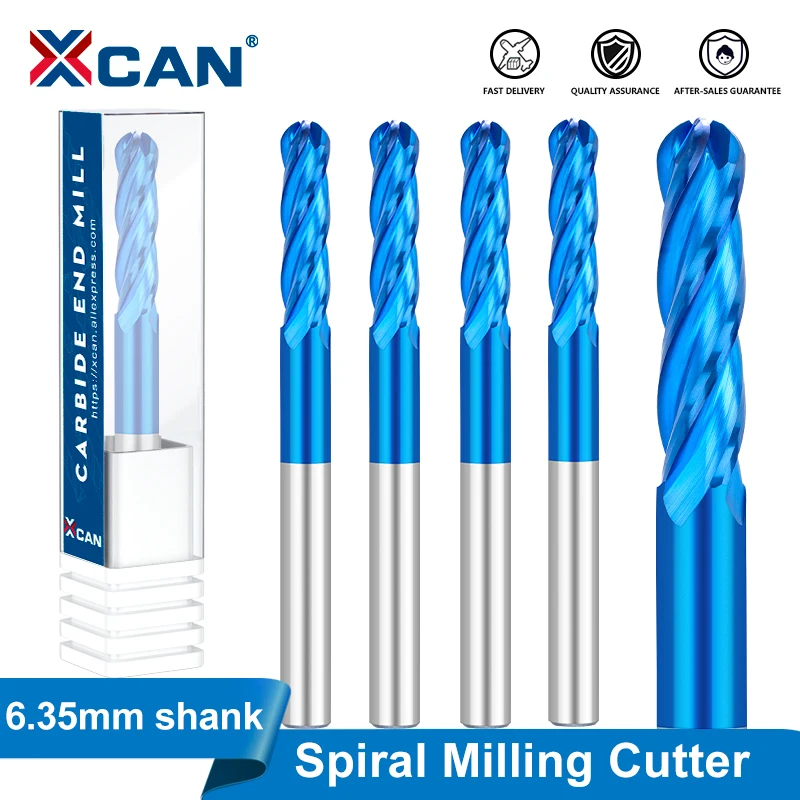 XCAN 4 Flutes Ball Nose End Mill Solid Carbide CNC Router Bits with 3 Inch Long Spiral Milling Cutter 1/4 Inch Shank 