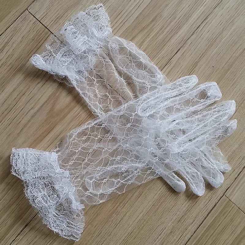 Gants de mariée en filet de dentelle, longueur au poignet, accessoires de mariage courts