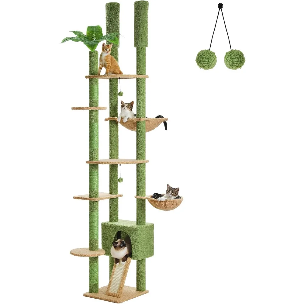 

PEQULTI Adjustable Floor-to-Ceiling Cat Tree (90.5''-100.4'') with Condo, Hammock & Scratching