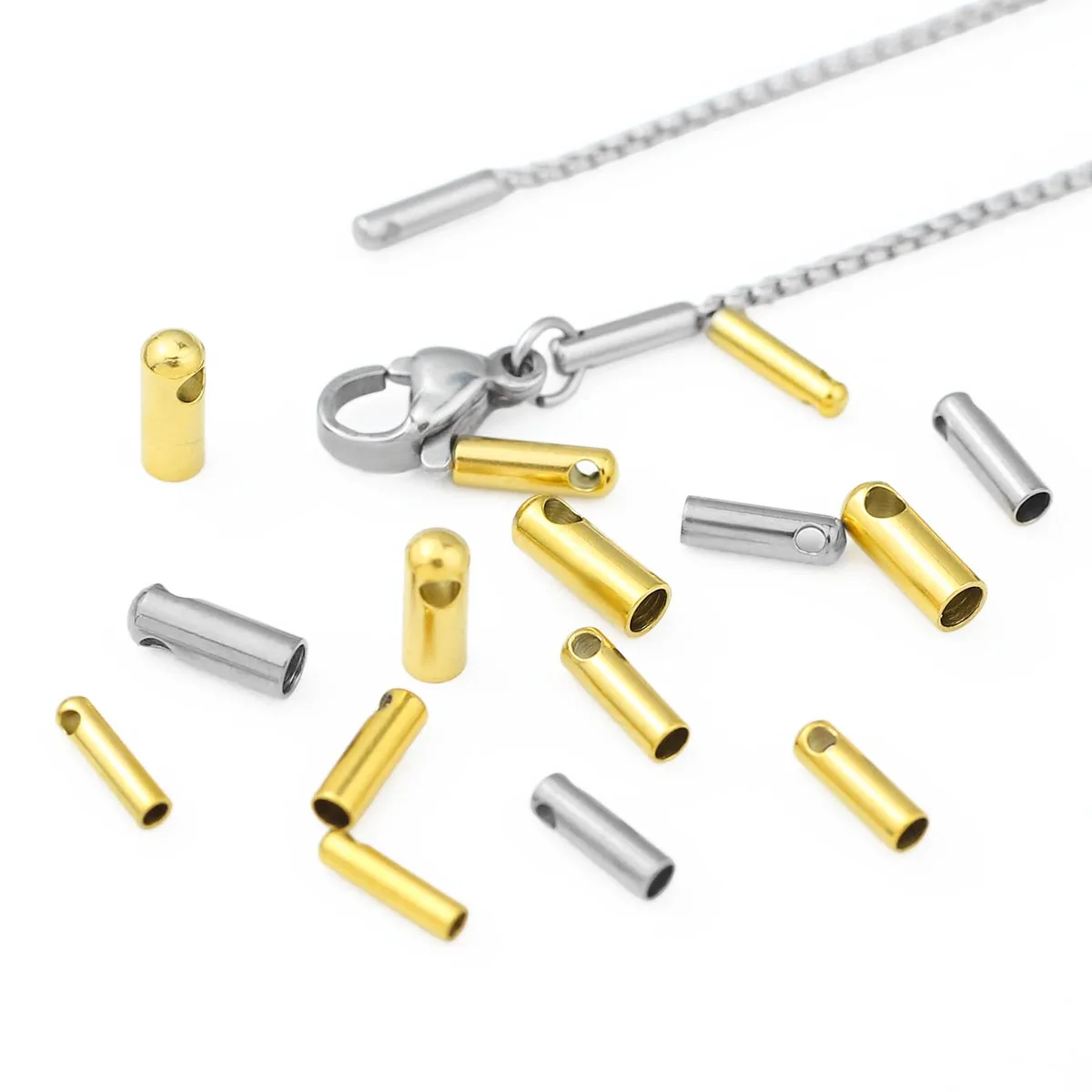 50pcs Stainless Steel Leather Cord Terminators End Tip Bead Caps For DIY Necklace Bracelets Jewelry Making Materials Findings