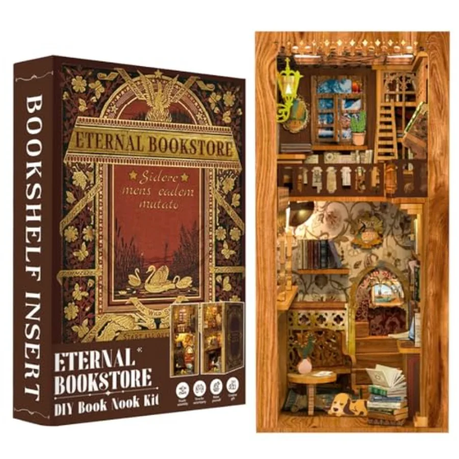Fsolis Book Nook Kit DIY Miniature House Kit 3D Wooden Puzzles for Adults 172 Pieces Booknook Craft Diorama Bookshelf Insert an