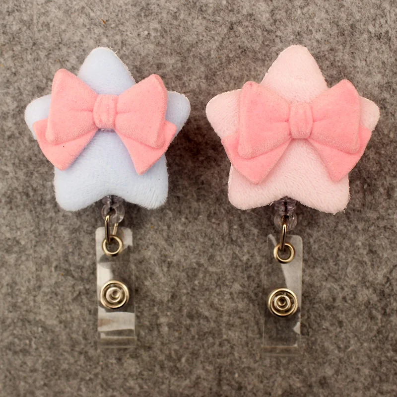 Pink Blue Star Bow Style Retractable Card Holder Badge Reel Nurse Exhibition Enfermera Girl And Boy Name Card