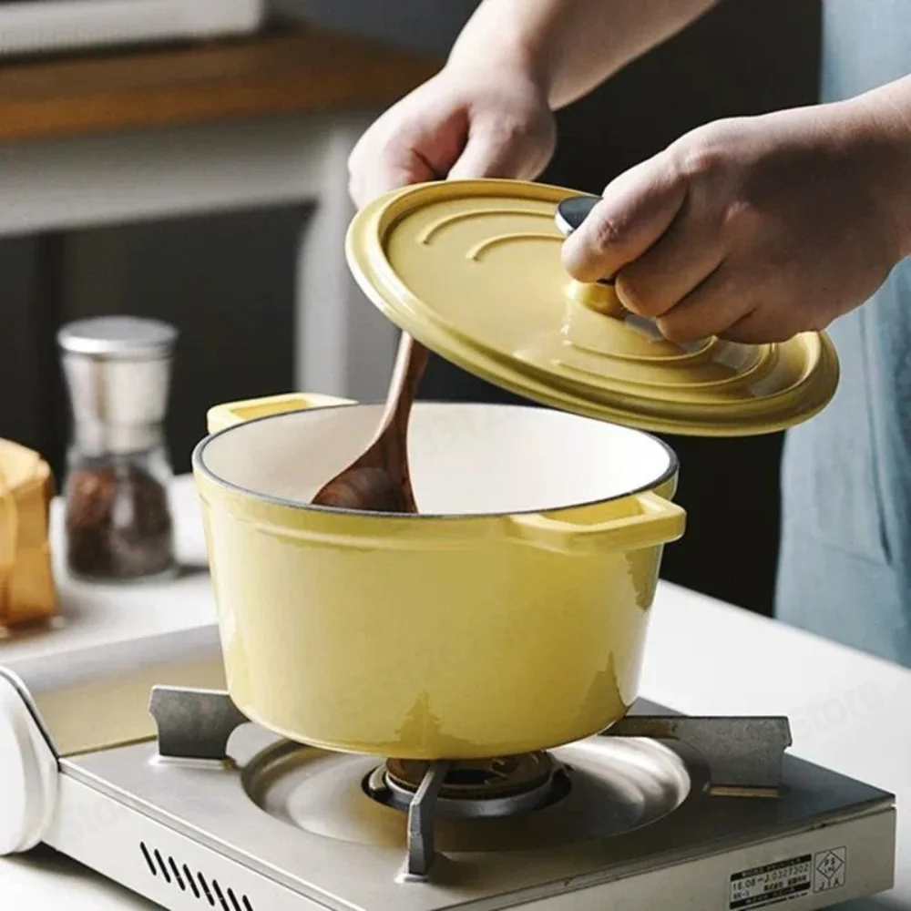 Enamel Cast Iron Small Stew Pot 18 20cm Rice Pot Multi Function Enamel Baby Food Braising Noodle Porridge Milk Pot
