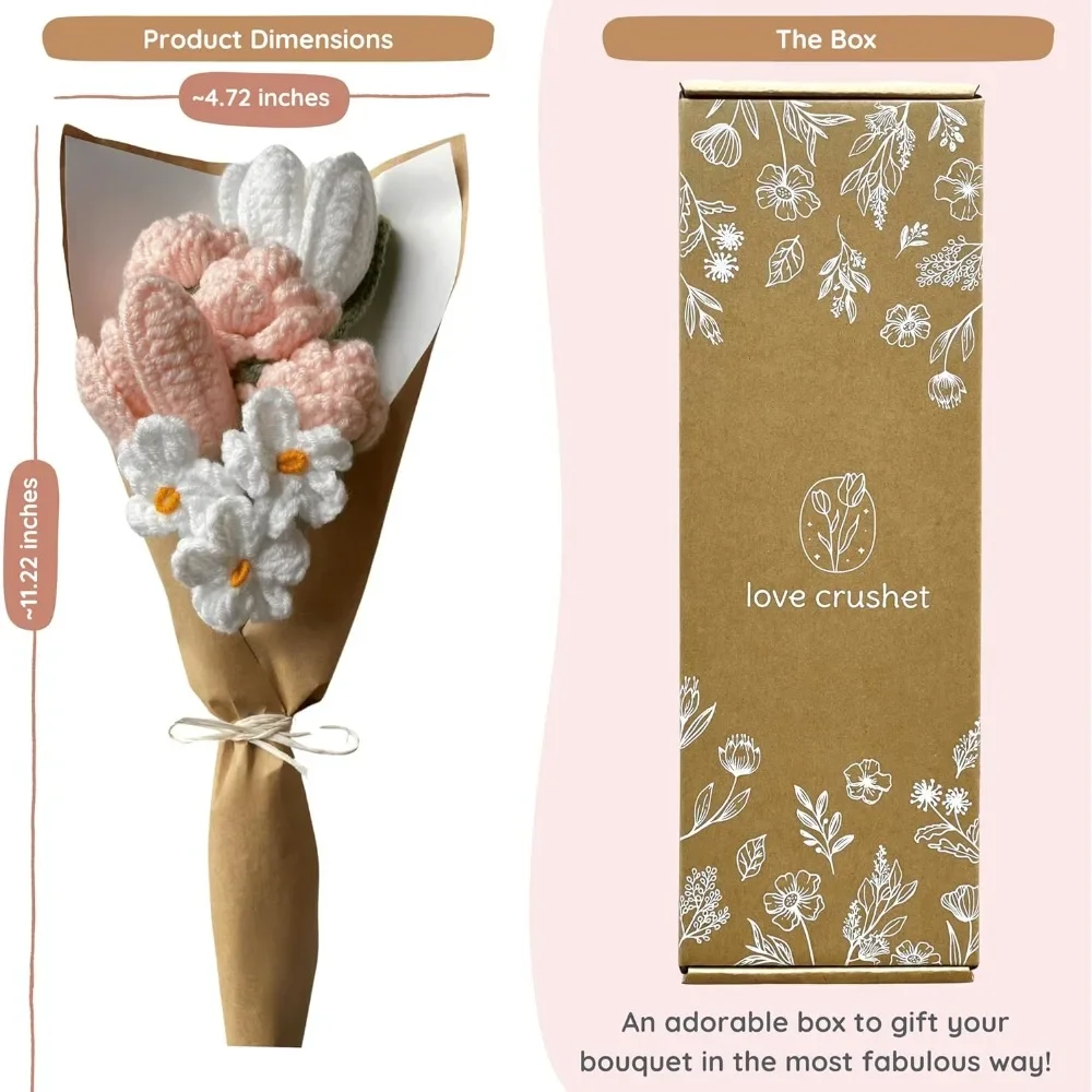 بطانية باقة زهور كروشيه مصنوعة يدويًا، توليب كروشيه، باقة زهور محفوظة، هدايا للمعلمين للنساء، زهرة التخرج