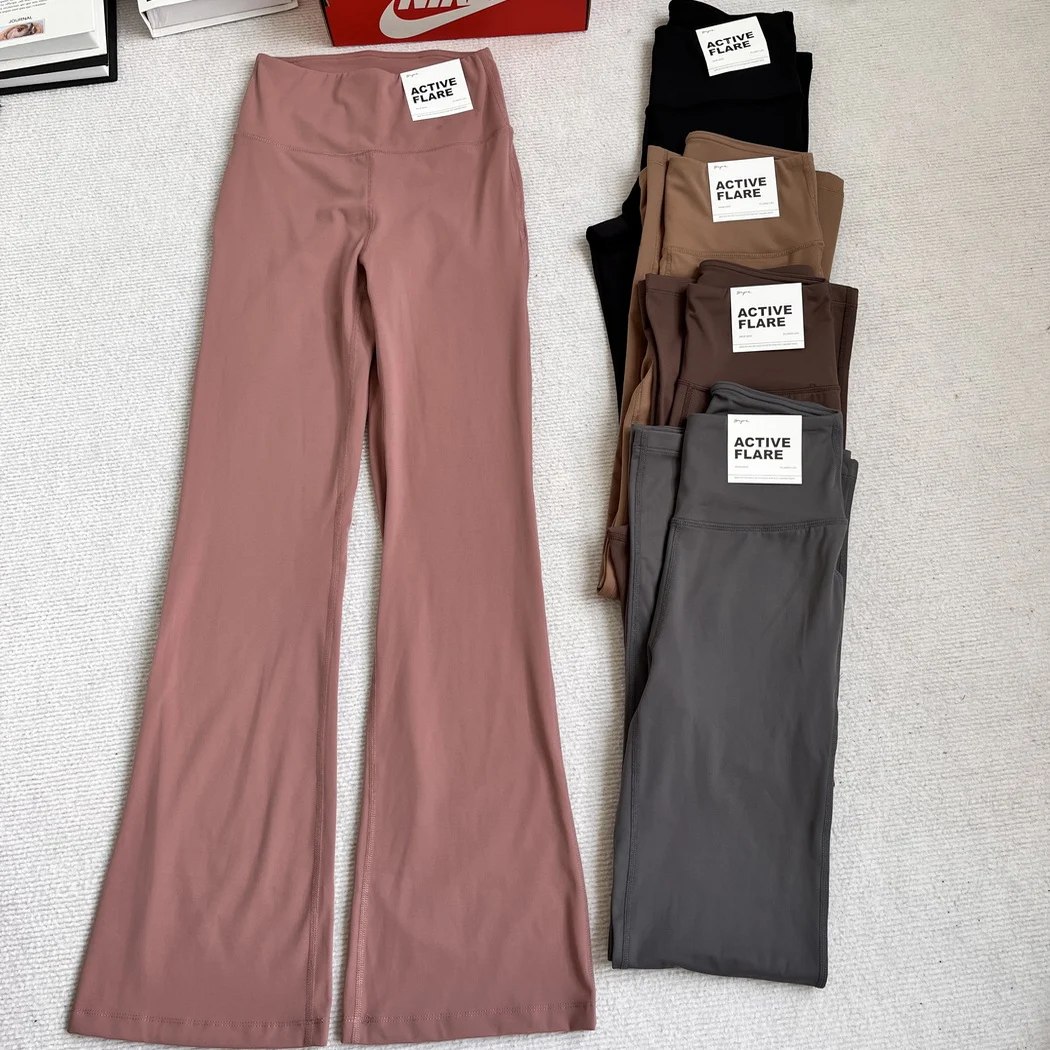 

Женские повседневные брюки для йоги с высокой талией, расклешенные, для фитнеса, утягивающие, с широкими штанинами