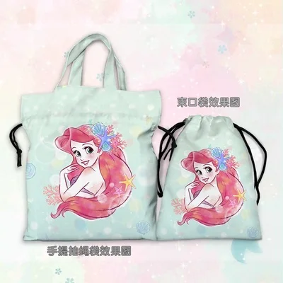 Disney Princess Ariel Mermaid A77641 borse da pranzo Anime cartone animato personalizzato borsa con coulisse borsa custodia Casual regalo Unisex