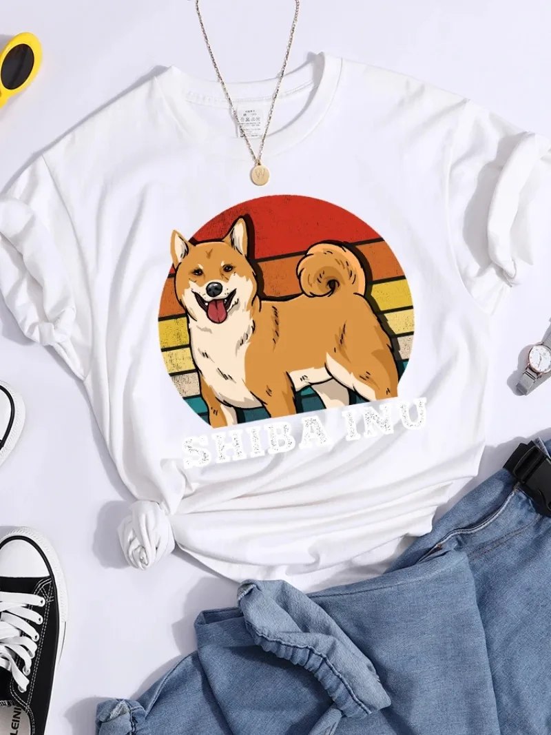 Tshirt Hip Hop Casual Crop Top Casual Sport Clothes Fashion Breathable Cool T Shirt Women Shiba Inu On Falling Background Female