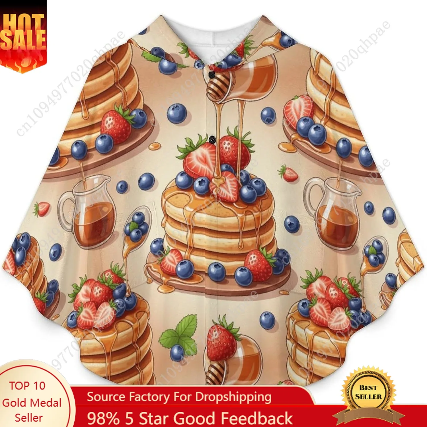 سترة بطانية مريحة من الفلانيل، كومة فطيرة مع هوديي كبير الحجم من التوت مع جيوب للأطفال والمراهقين