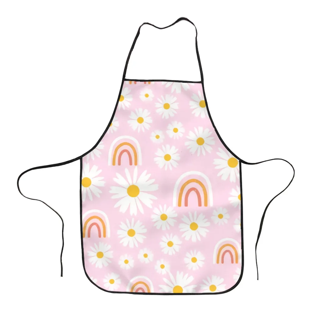 

Fashion Design Daisy Flower And Pink Apron Store Logo For Women Gift Composite Fabric Cleaning Pinafore