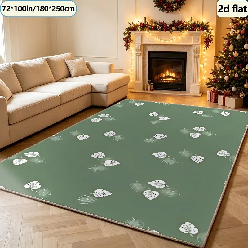 Sage Green Tropical Monstera Leaf Pattern Carpet Flooring, Boho Botanical Area Rug for Living Room Bedroom Home Interior Decor